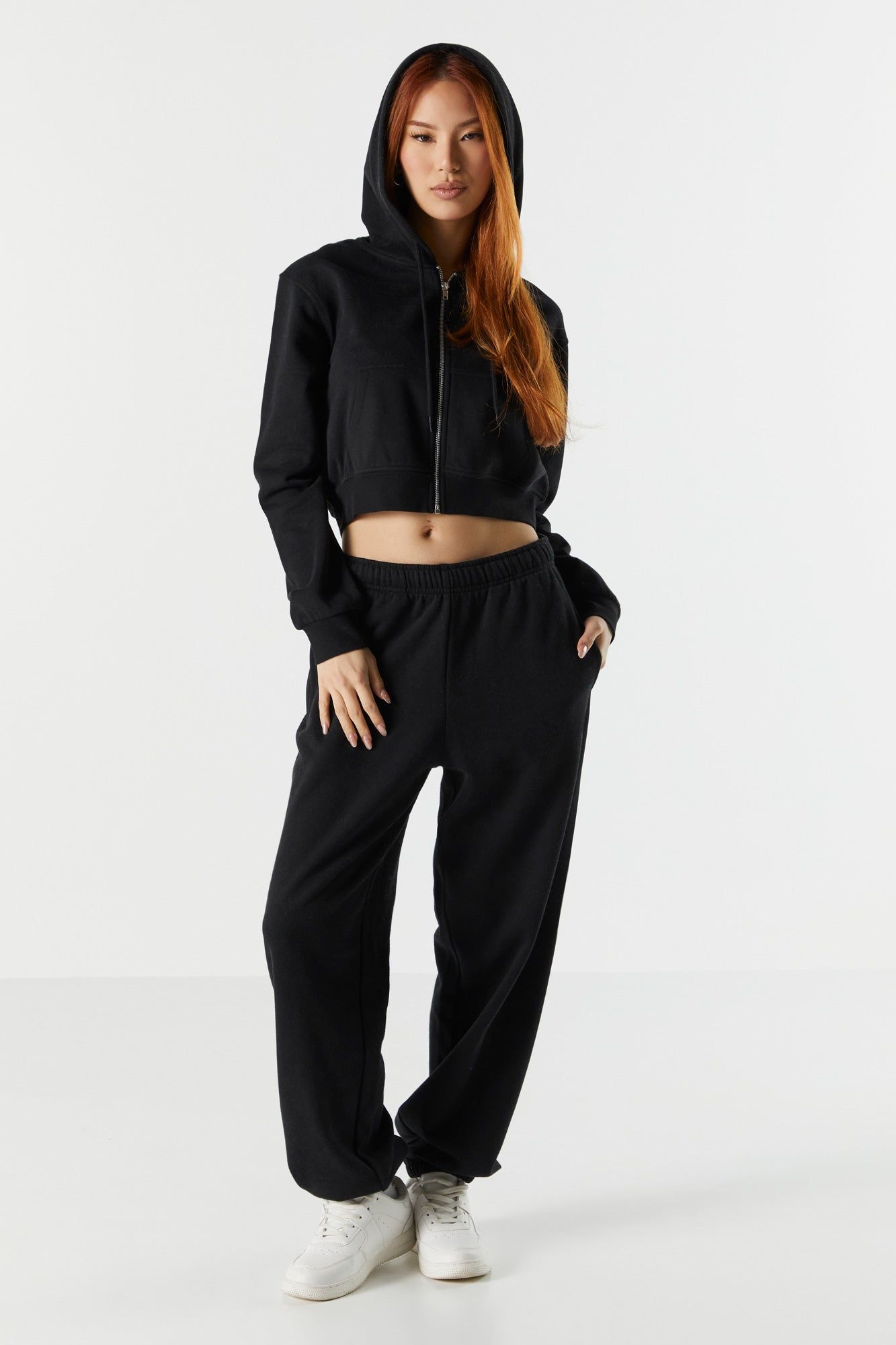 Fleece Cropped Zip-Up Hoodie sold by Charlotte Russe product image thumbnail 3