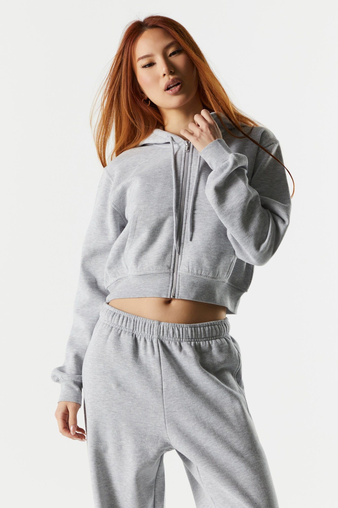 Fleece Cropped Zip-Up Hoodie sold by Charlotte Russe product image thumbnail 4