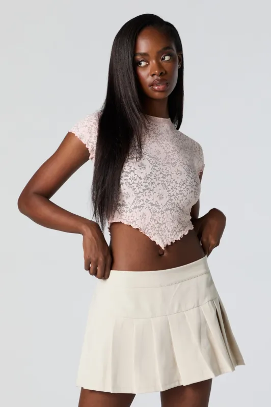 Floral Lace V-Hem Crop Top sold by Charlotte Russe