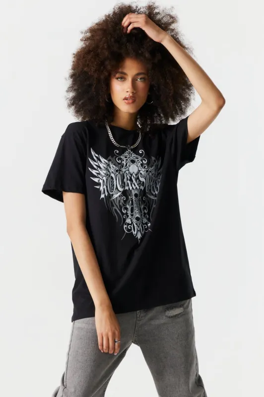 Rock And Soul Tattoo Graphic Oversized T-Shirt sold by Charlotte Russe