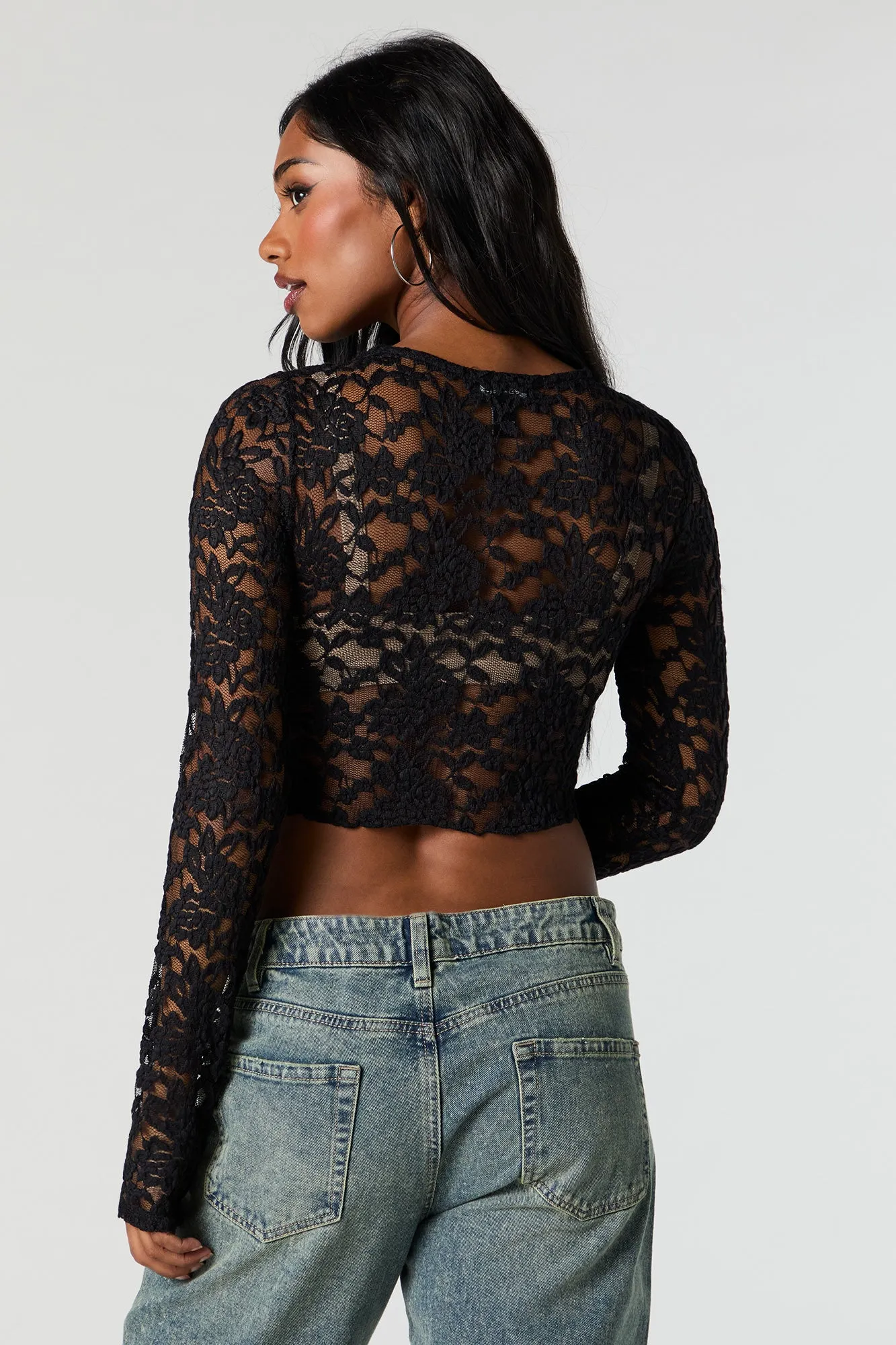 Floral Lace Cropped Long Sleeve Top sold by Charlotte Russe product image thumbnail 5