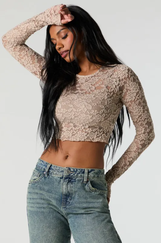 Floral Lace Cropped Long Sleeve Top sold by Charlotte Russe