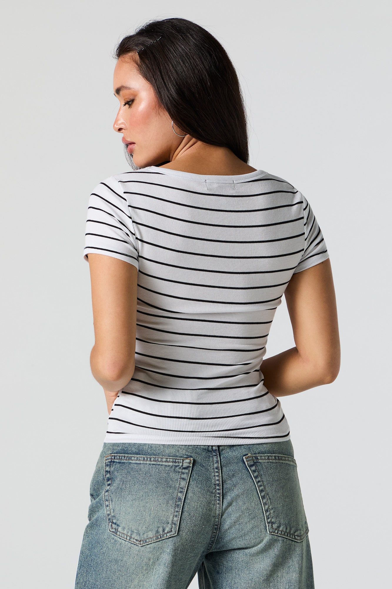 Striped Ribbed Scoop Neck T-Shirt sold by Charlotte Russe product image thumbnail 2