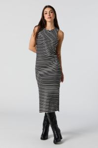 Striped Ribbed Double Slit Bodycon Midi Dress sold by Charlotte Russe