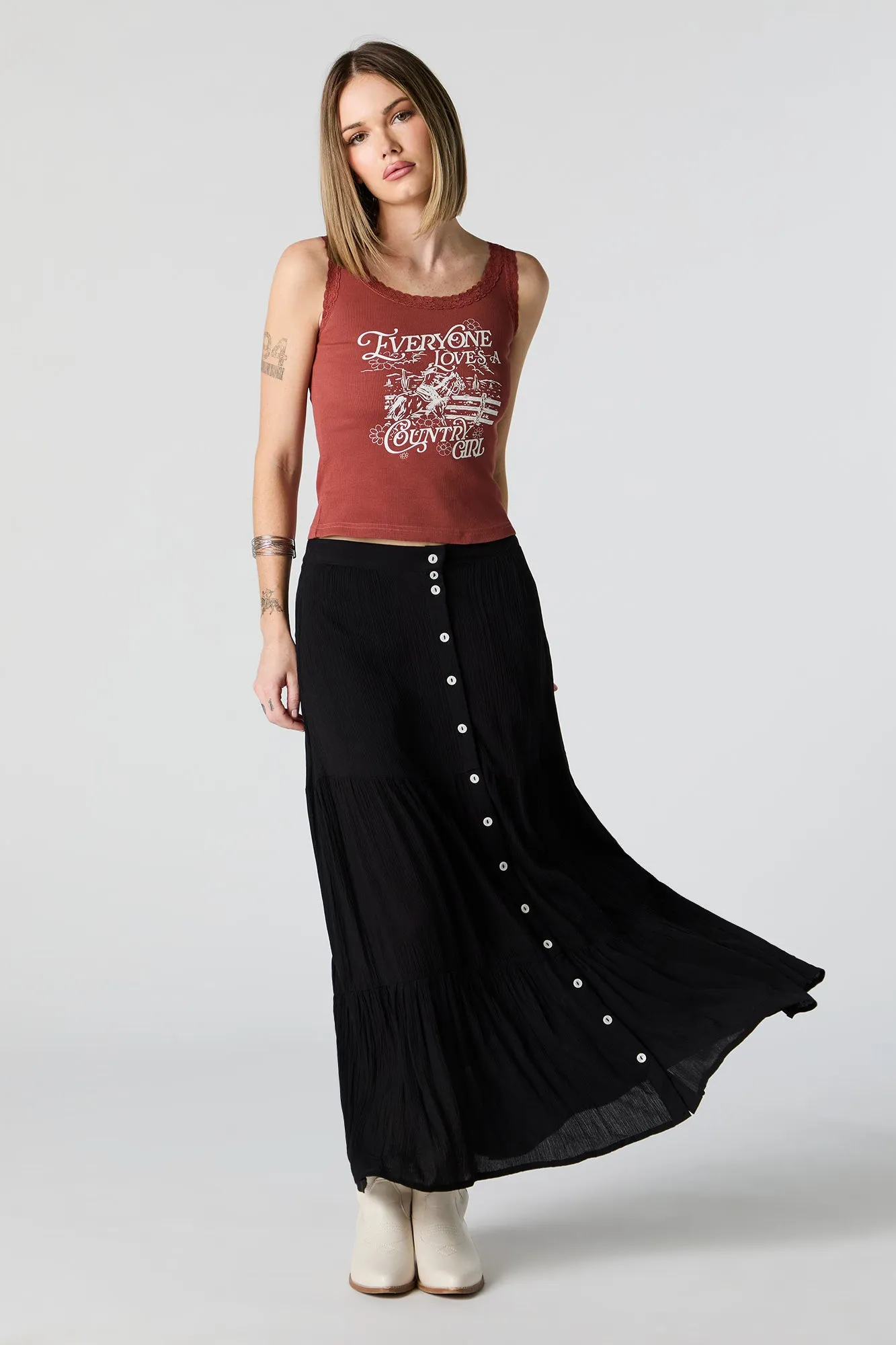 Country Girl Graphic Lace Trim Tank sold by Charlotte Russe product image thumbnail 3