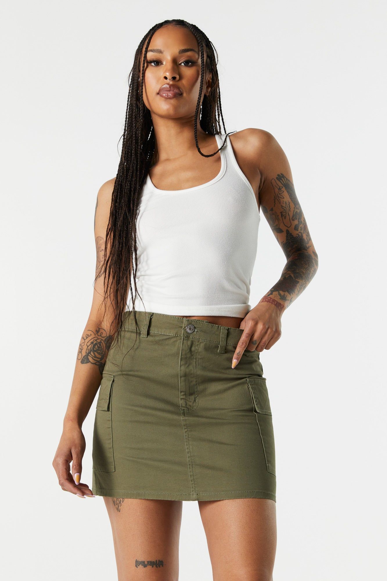 Twill Cargo Mini Skirt sold by Charlotte Russe