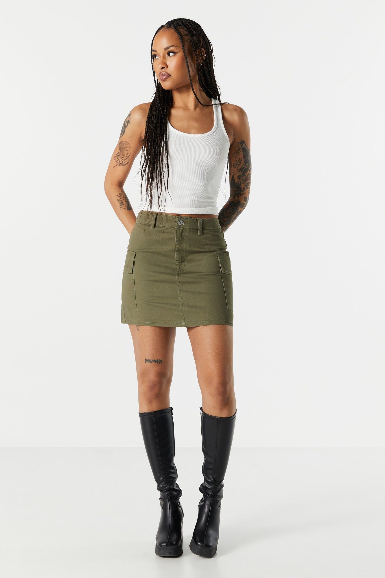 Twill Cargo Mini Skirt sold by Charlotte Russe product image thumbnail 3