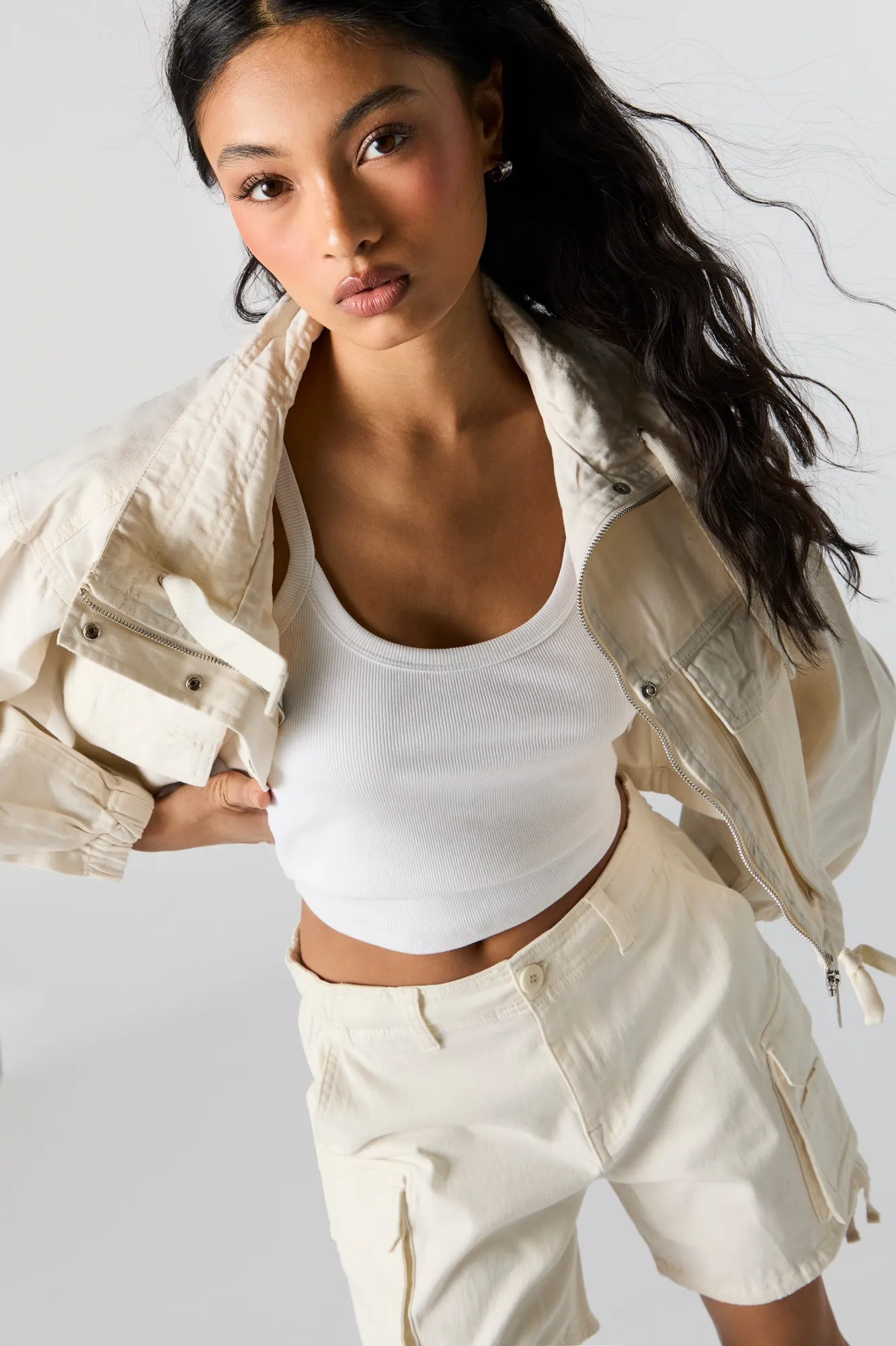 Zip-Up Cargo Jacket sold by Charlotte Russe