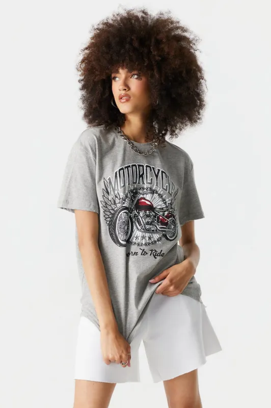Born To Ride Motorcycle Graphic Oversized T-Shirt sold by Charlotte Russe