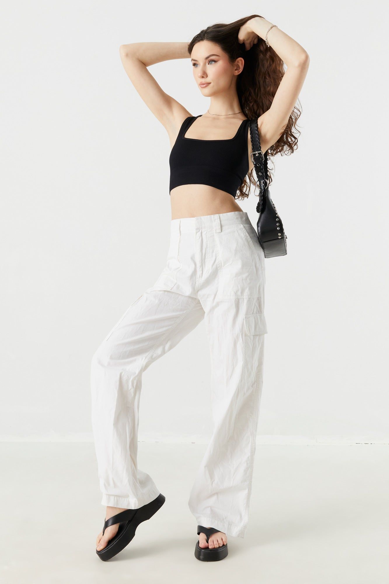 White Poplin Wide Leg Cargo Pant sold by Charlotte Russe