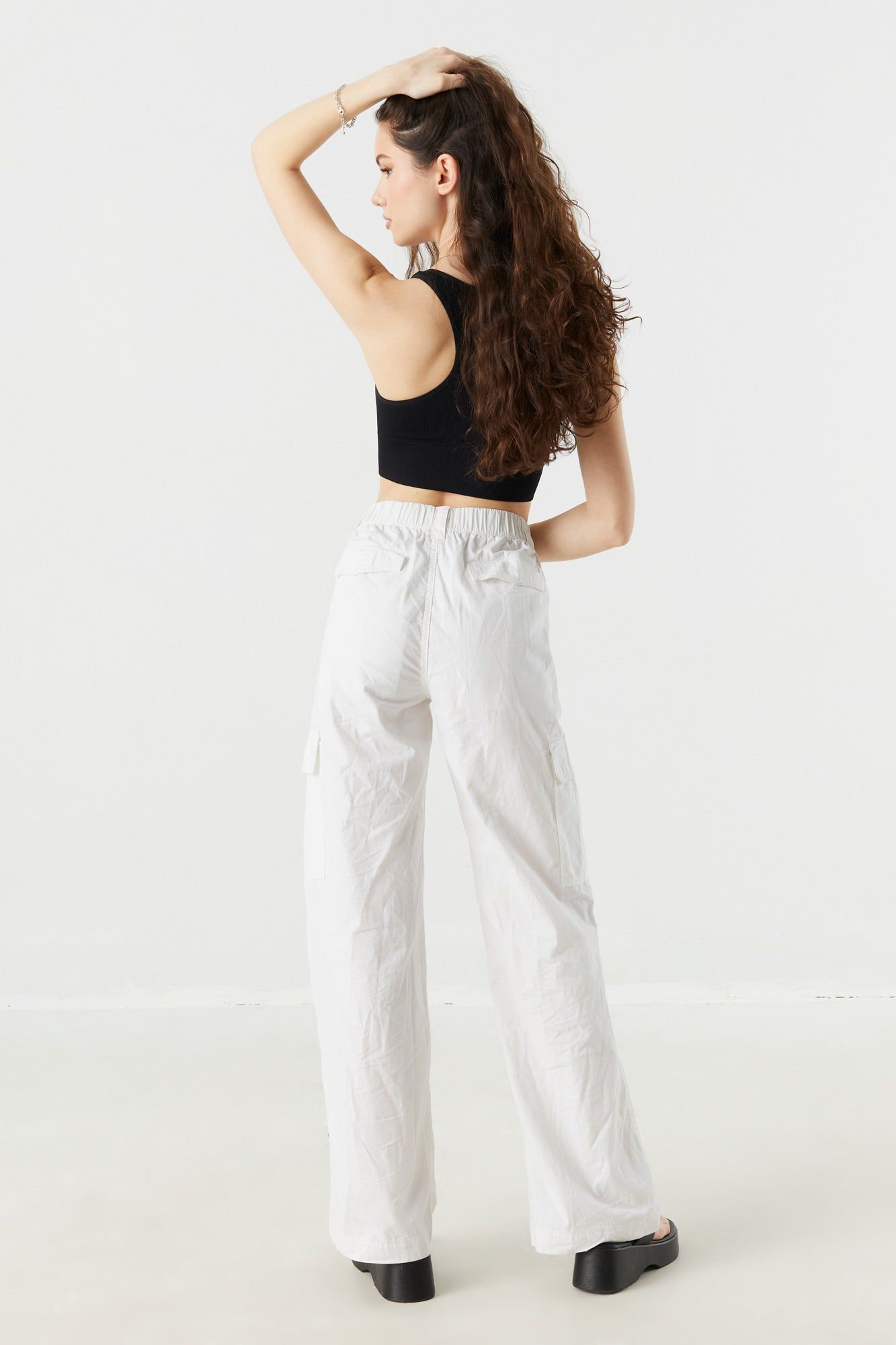 White Poplin Wide Leg Cargo Pant sold by Charlotte Russe product image thumbnail 3