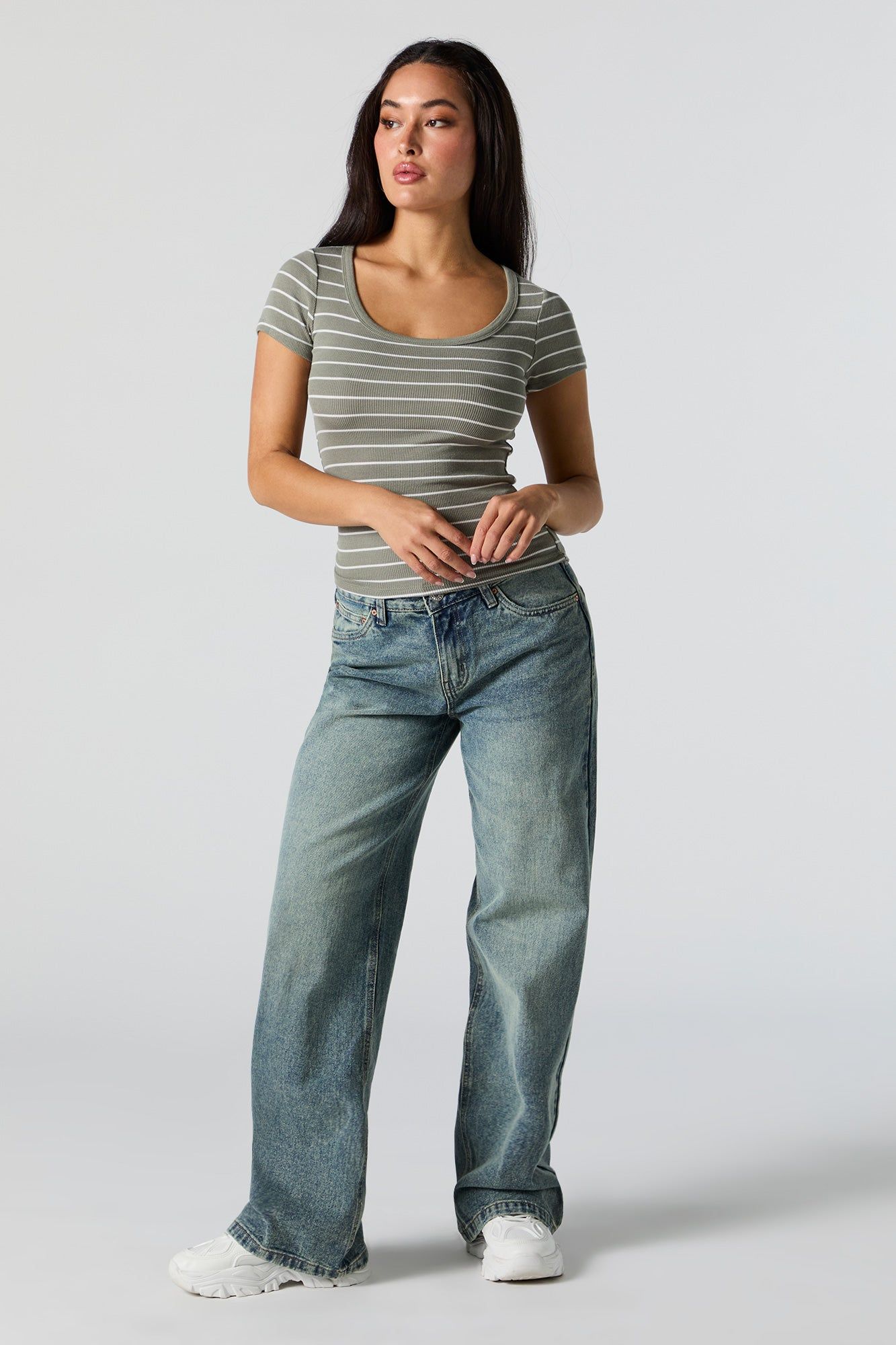 Green Ribbed Scoop Neck T-Shirt sold by Charlotte Russe product image thumbnail 3