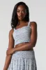 Blue and White Print Smocked Cropped Tank sold by Charlotte Russe