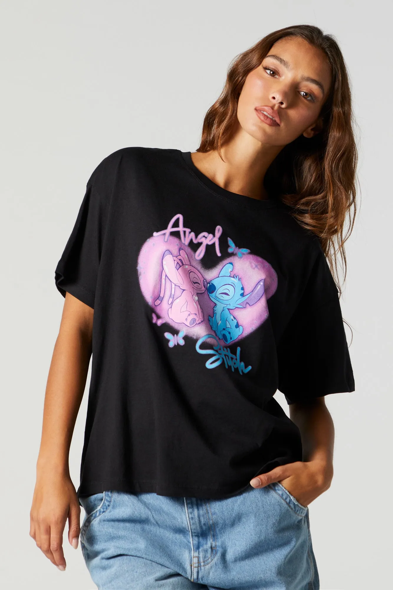 Angel Stitch Graphic Boyfriend T-Shirt sold by Charlotte Russe