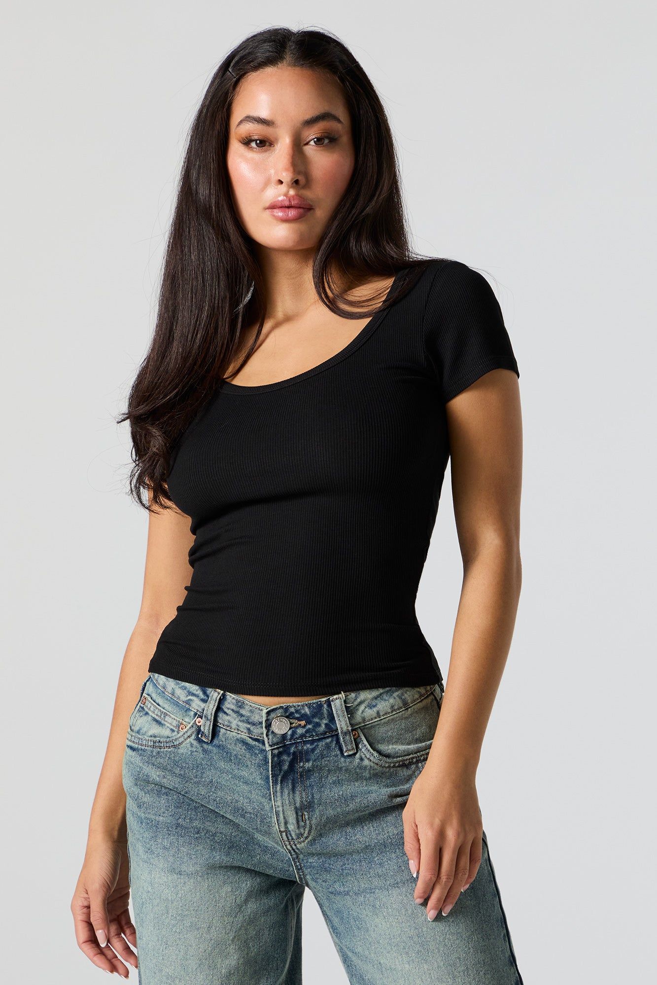 Ribbed Scoop Neck T-Shirt sold by Charlotte Russe product image thumbnail 4