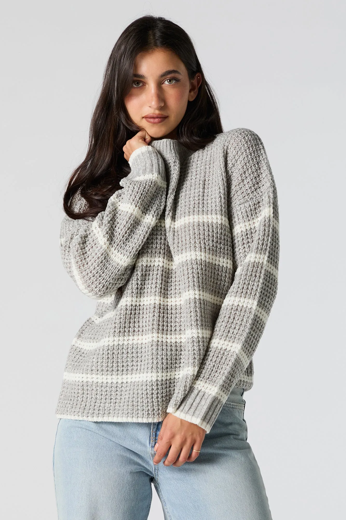 Striped Waffle Knit Sweater sold by Charlotte Russe product image thumbnail 4