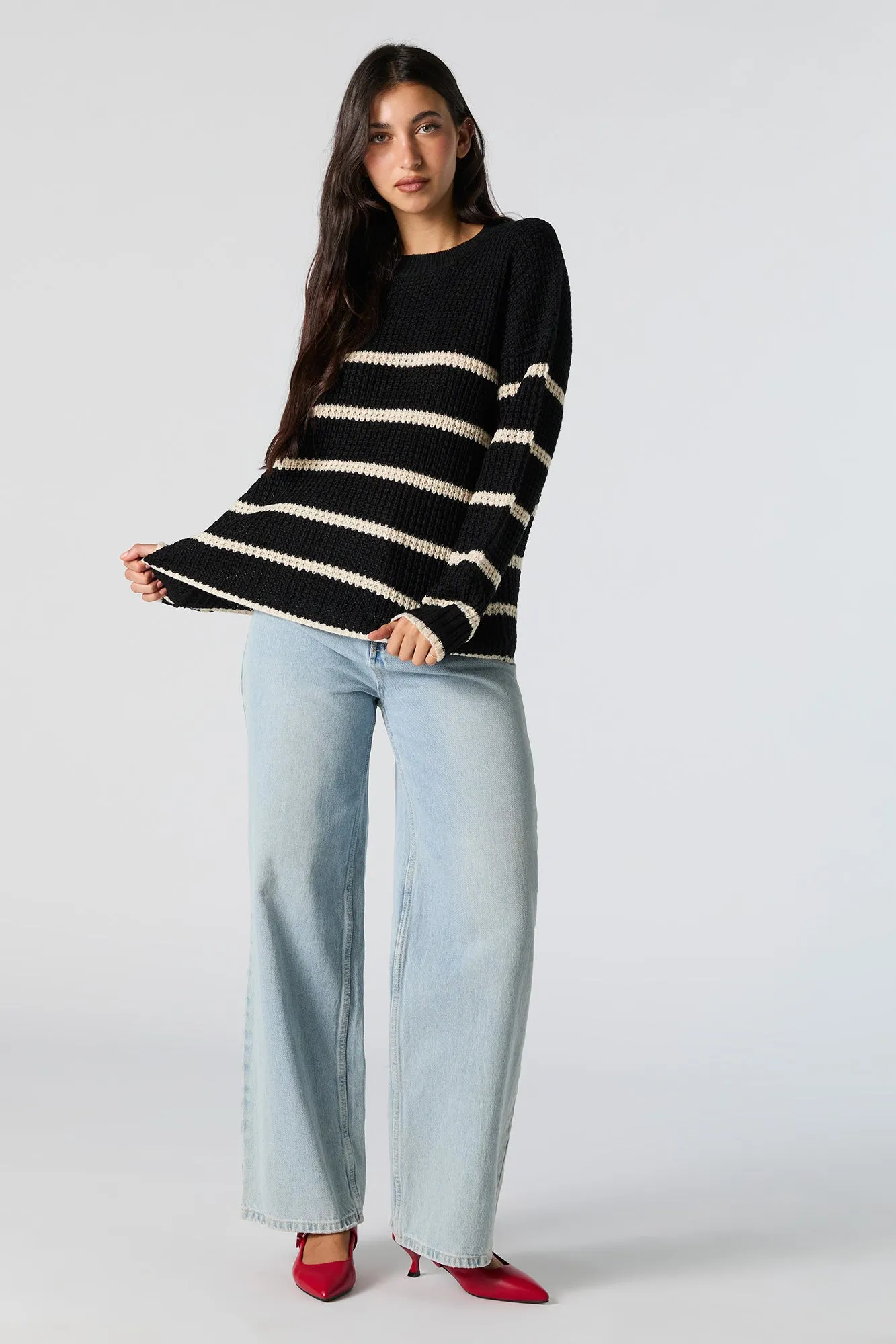 Striped Waffle Knit Sweater sold by Charlotte Russe product image thumbnail 3