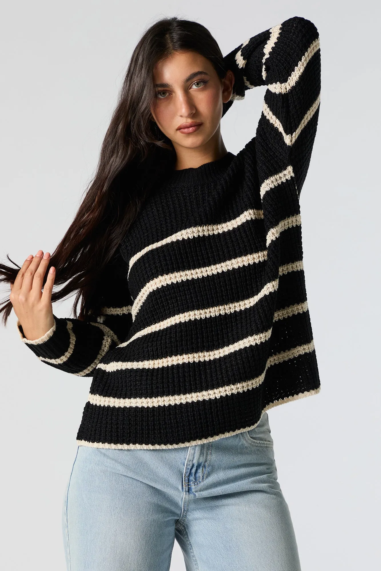 Striped Waffle Knit Sweater sold by Charlotte Russe