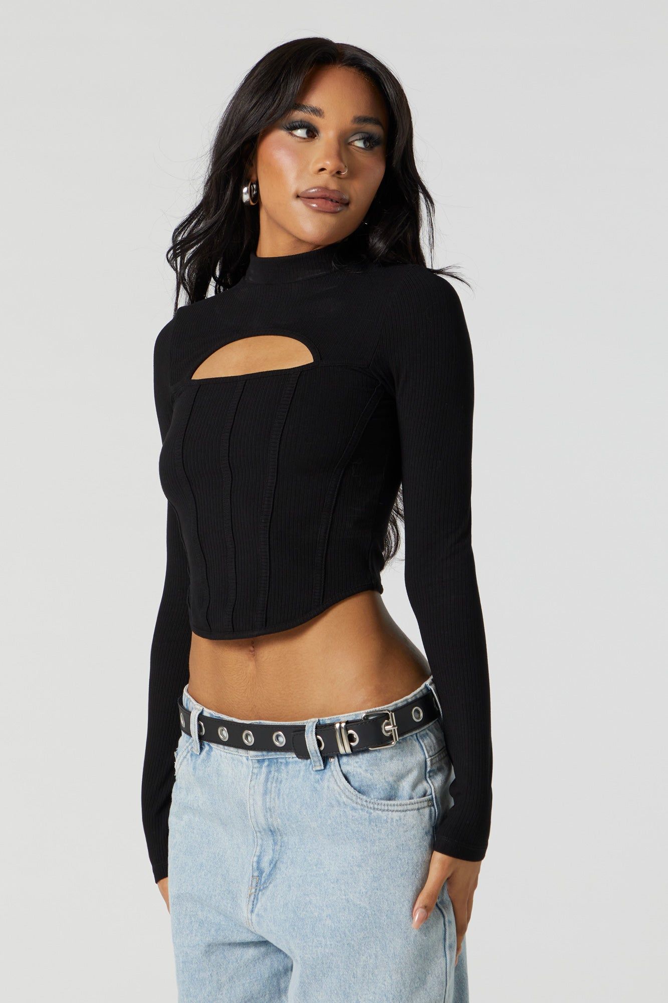 Ribbed Mock Neck Long Sleeve Corset Top sold by Charlotte Russe product image thumbnail 5