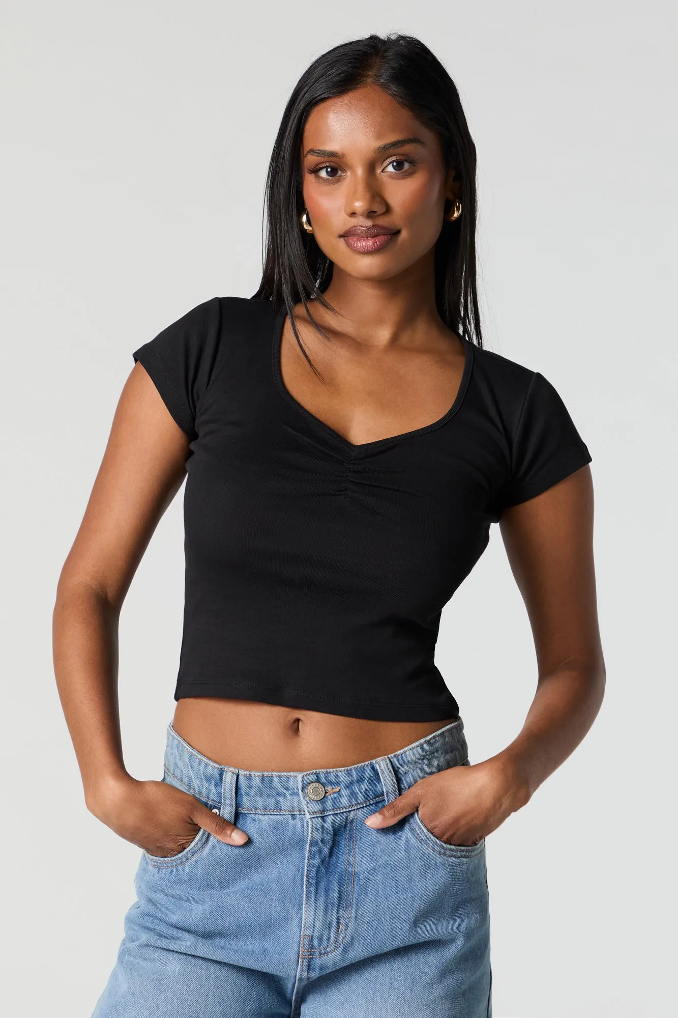 Ribbed Cinched Sweetheart T-Shirt sold by Charlotte Russe product image thumbnail 4