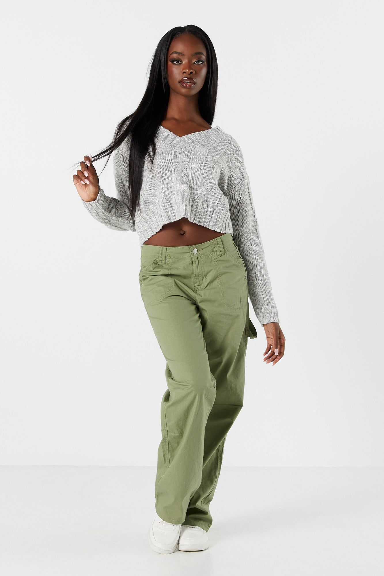 V-Neck Cable Knit Sweater sold by Charlotte Russe product image thumbnail 3
