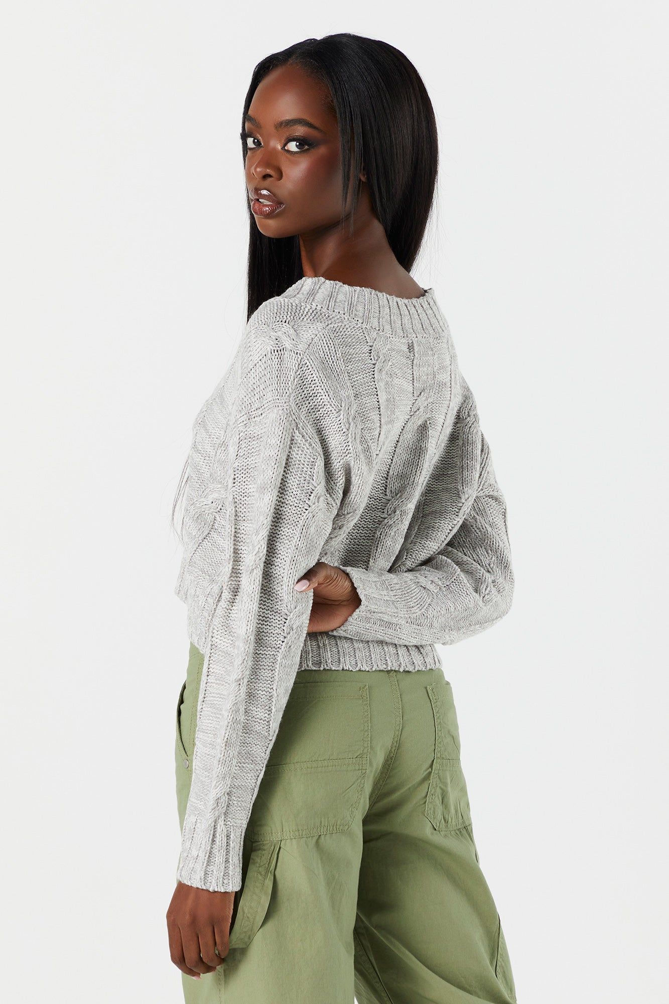 V-Neck Cable Knit Sweater sold by Charlotte Russe product image thumbnail 2