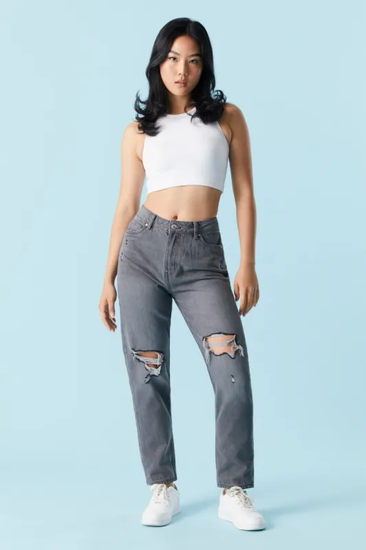 Refuge Distressed Gray Wash Mom Jean sold by Charlotte Russe