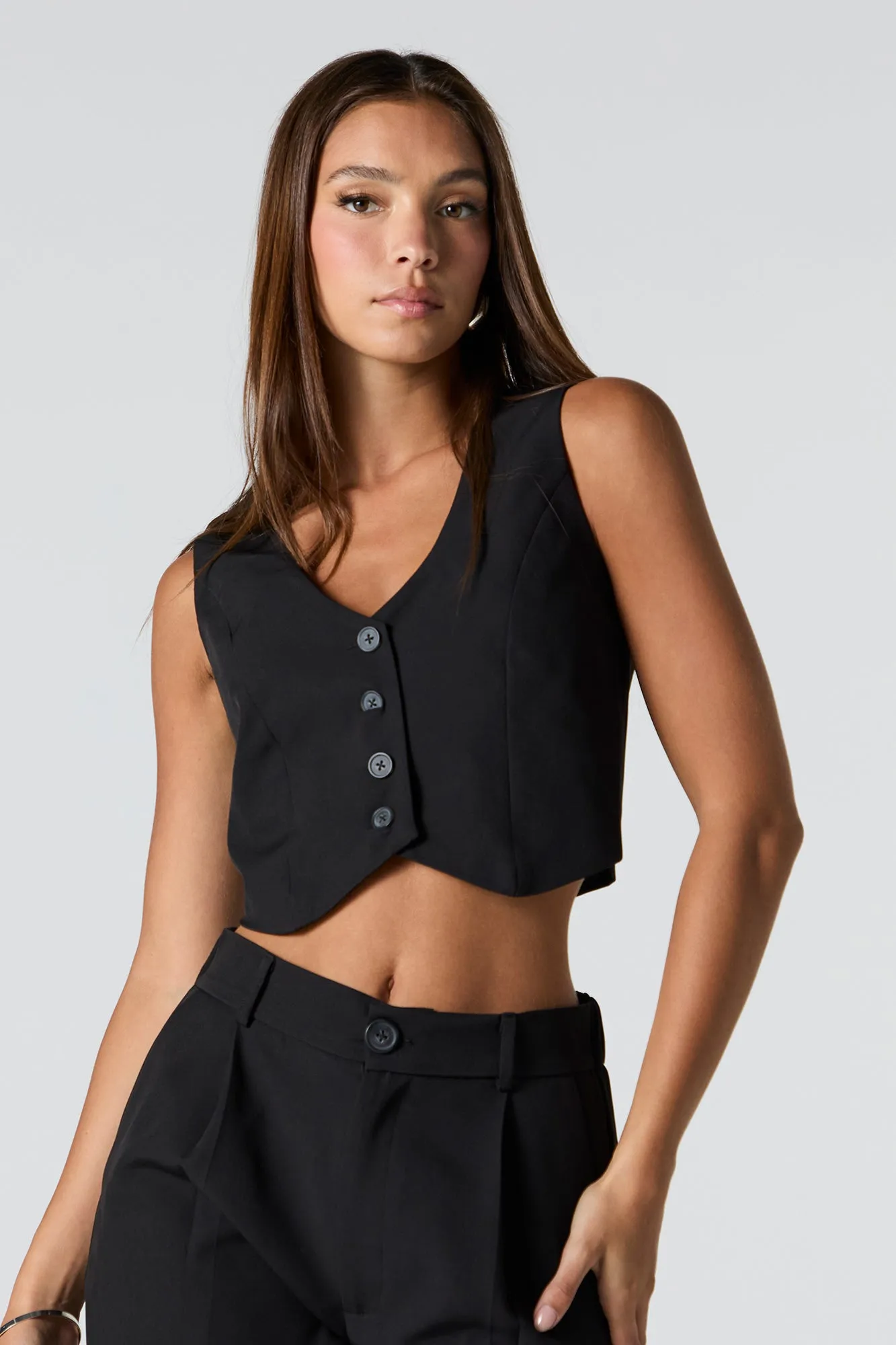 Button Front Cropped Vest sold by Charlotte Russe product image thumbnail 4