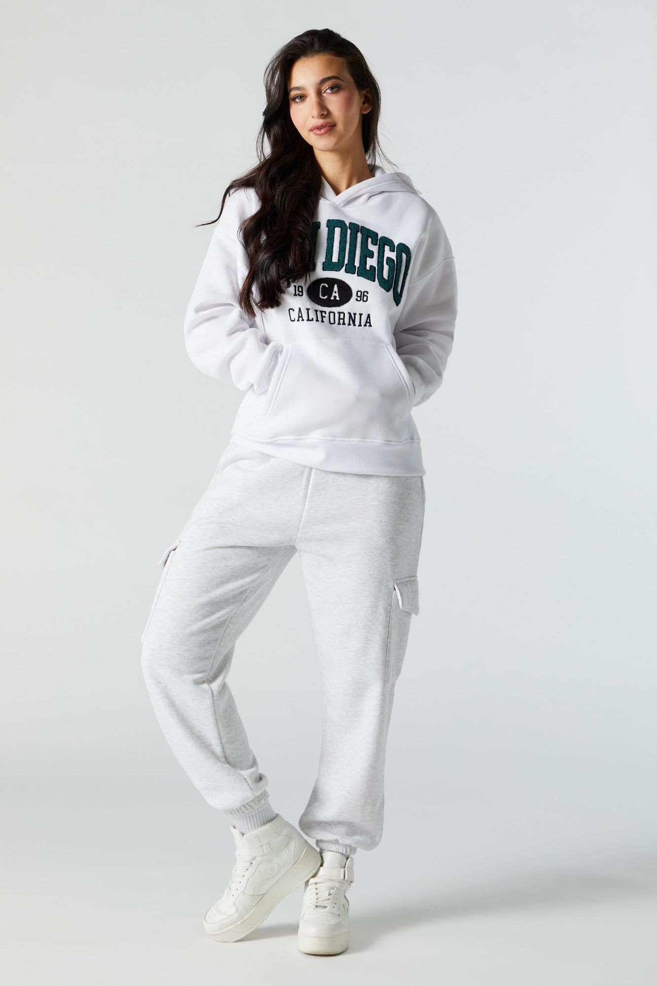 Chenille Embroidered San Diego Fleece Hoodie sold by Charlotte Russe product image thumbnail 3