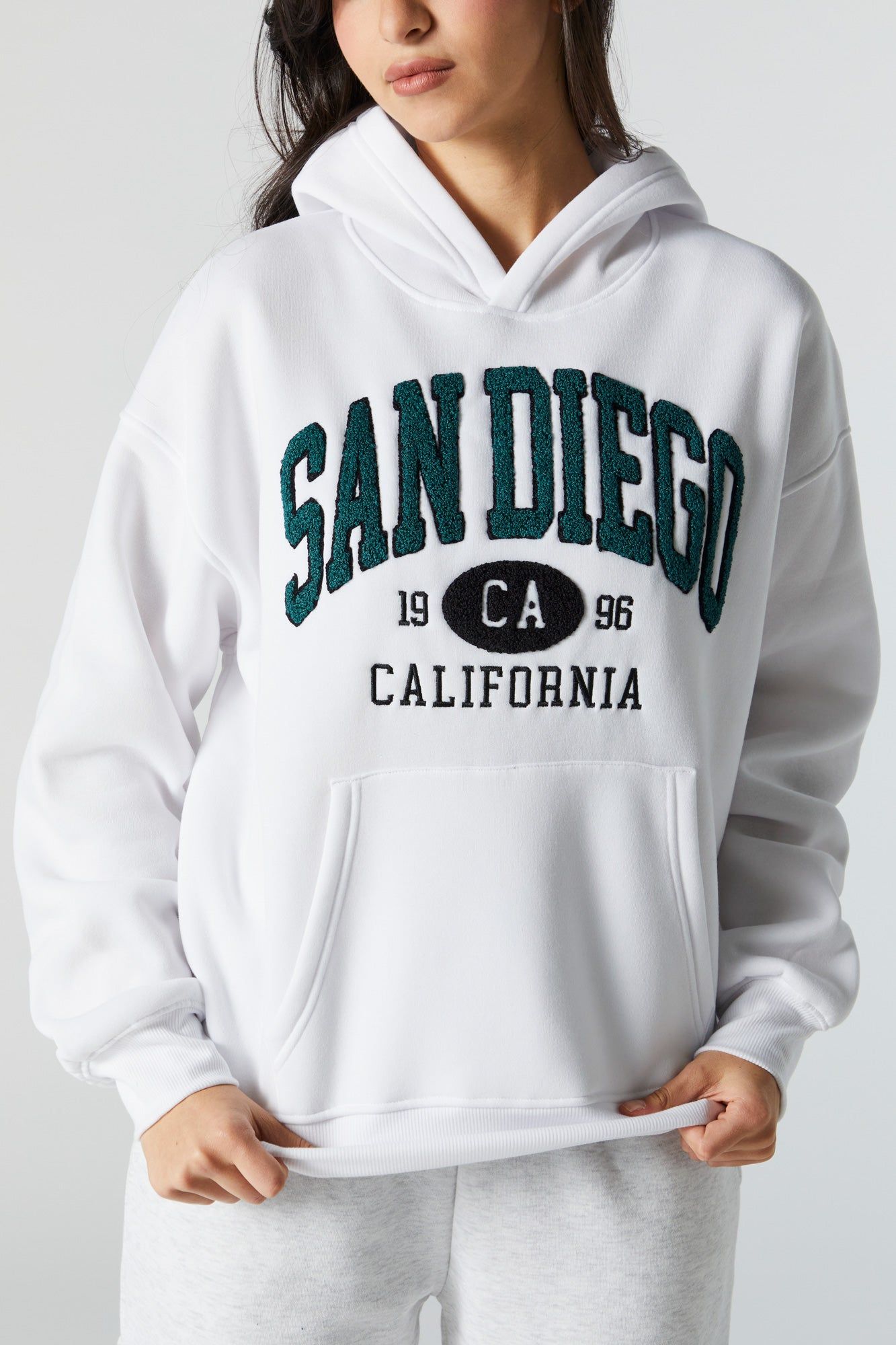 Chenille Embroidered San Diego Fleece Hoodie sold by Charlotte Russe product image thumbnail 4