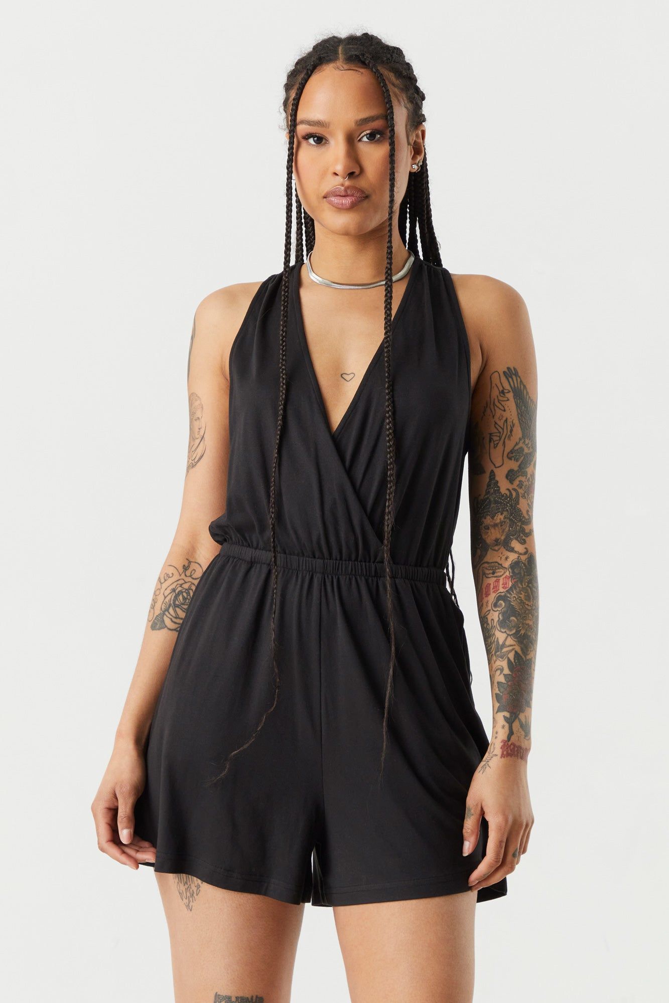 Surplice Elastic Waist Romper sold by Charlotte Russe