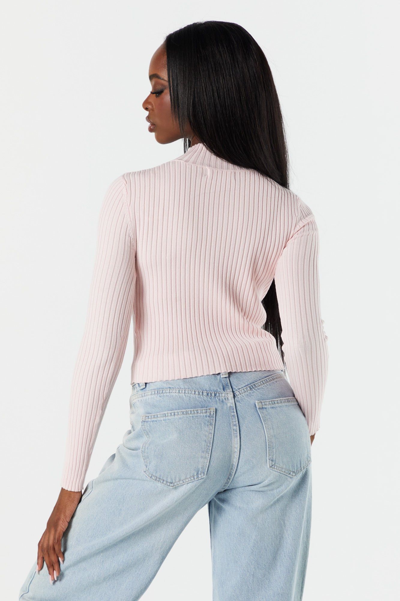 Mock Neck Fine Knit Long Sleeve Sweater sold by Charlotte Russe product image thumbnail 5