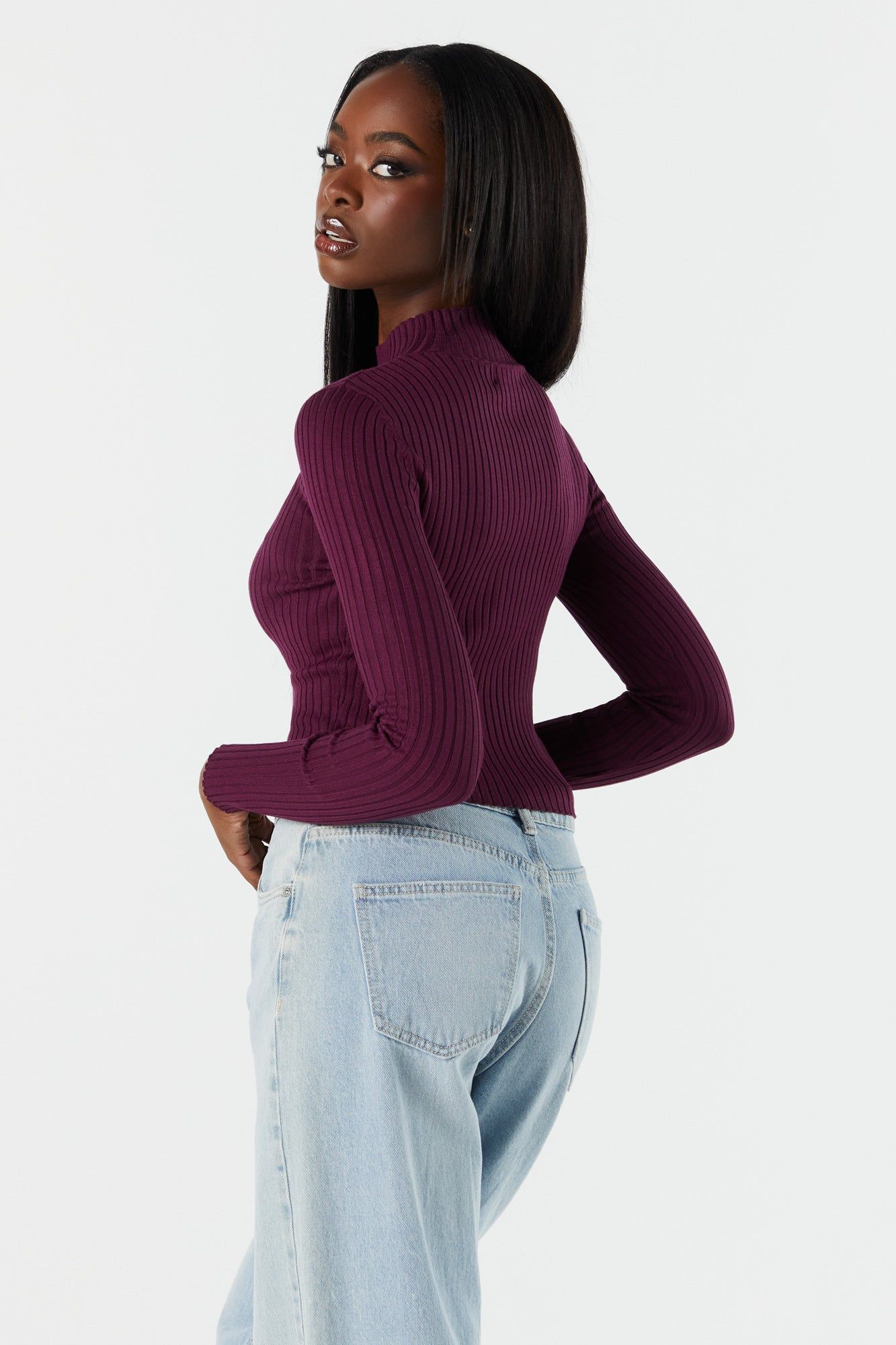 Mock Neck Fine Knit Long Sleeve Sweater sold by Charlotte Russe product image thumbnail 2