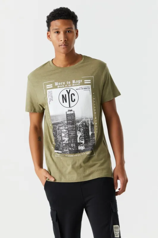 Green NYC Born to Rage Graphic T-Shirt sold by Charlotte Russe
