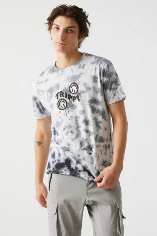 Trippy Smiley Graphic Tie-Dye Print T-Shirt sold by Charlotte Russe