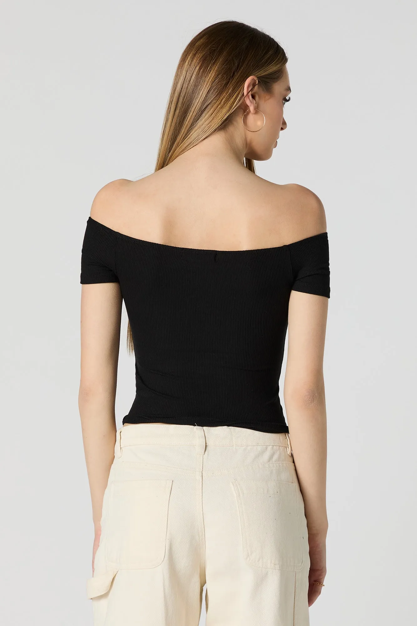 Ribbed Off Shoulder Short Sleeve Crop Top sold by Charlotte Russe product image thumbnail 5