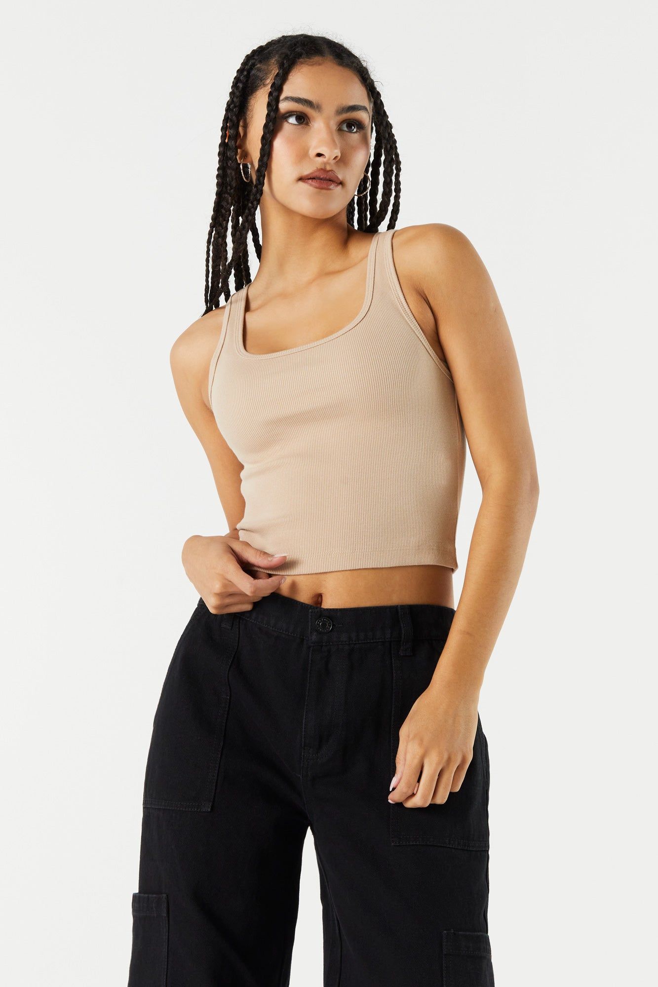 Ribbed Scoop Neck Cropped Tank sold by Charlotte Russe