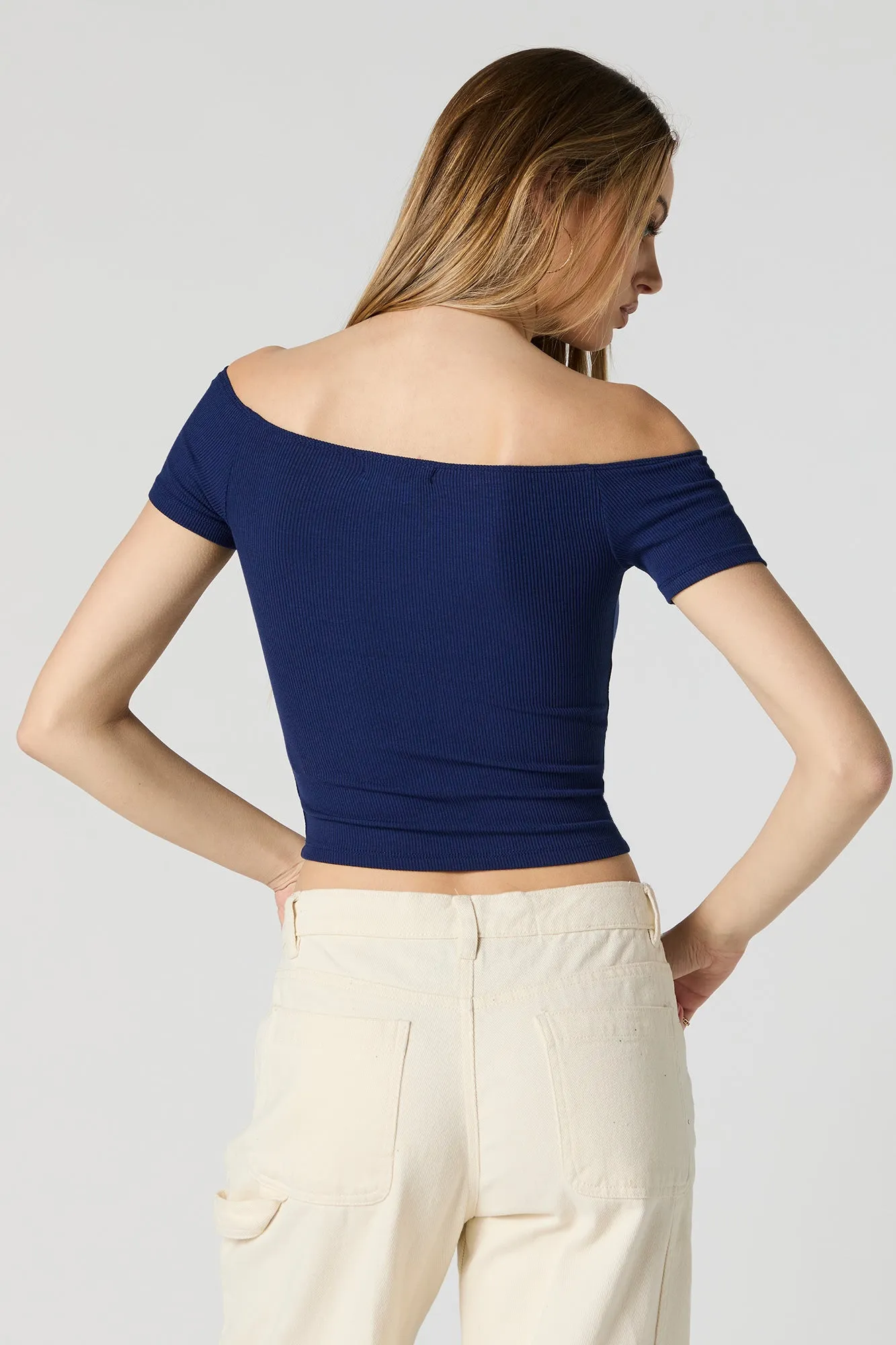 Ribbed Off Shoulder Short Sleeve Crop Top sold by Charlotte Russe product image thumbnail 2