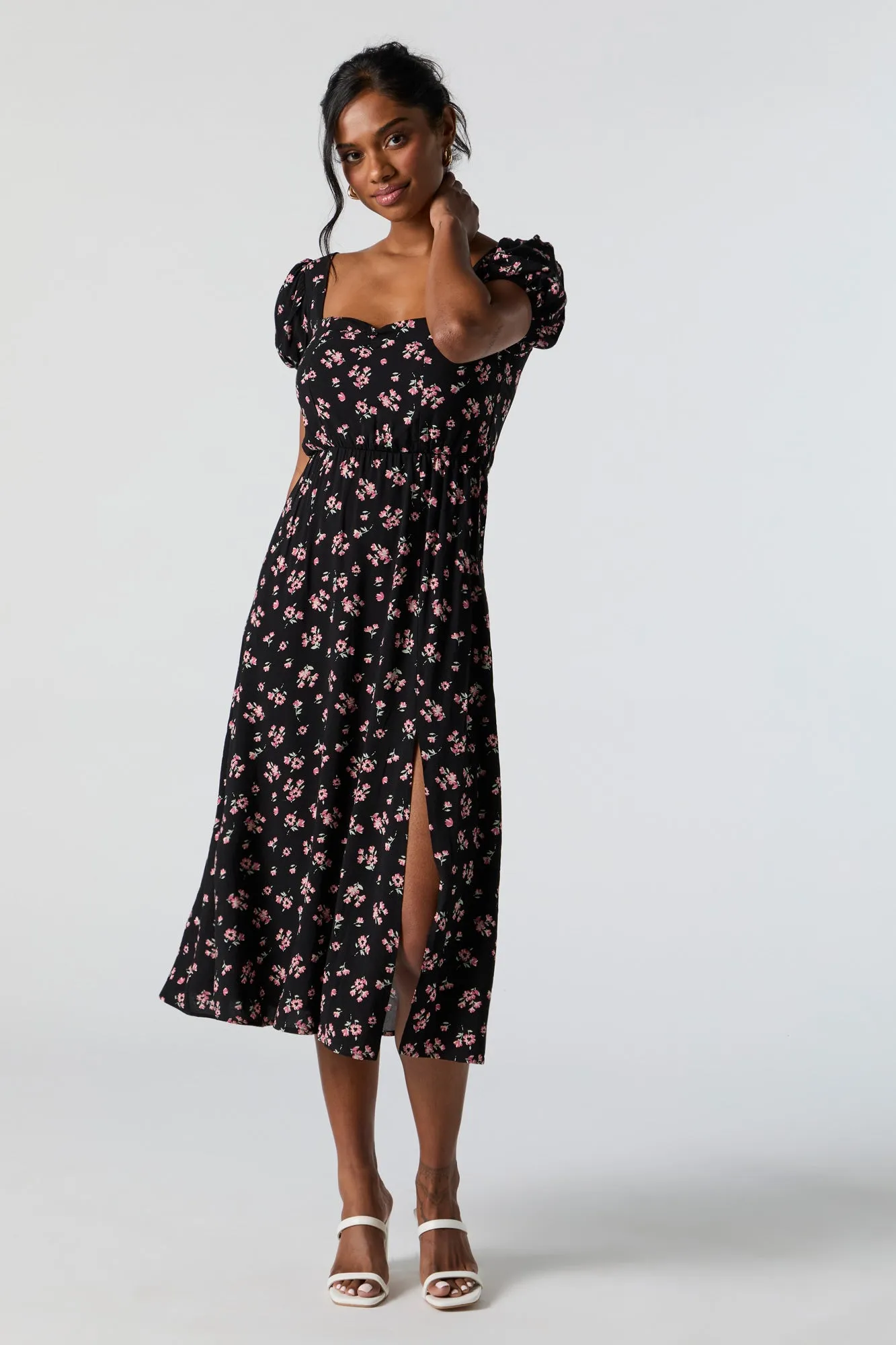 Floral Sweetheart Puff Sleeve Midi Dress sold by Charlotte Russe product image thumbnail 4