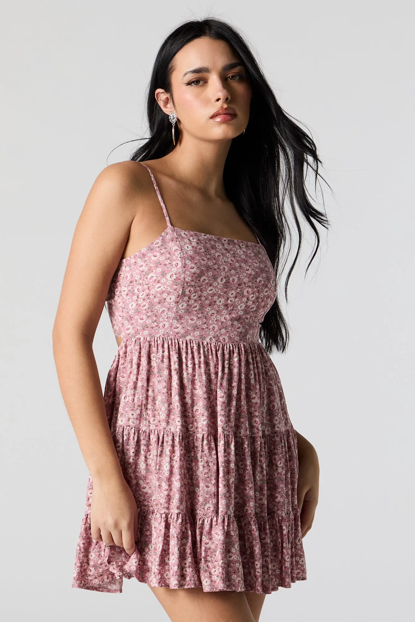 Pink Floral Tiered Mini Dress sold by Charlotte Russe