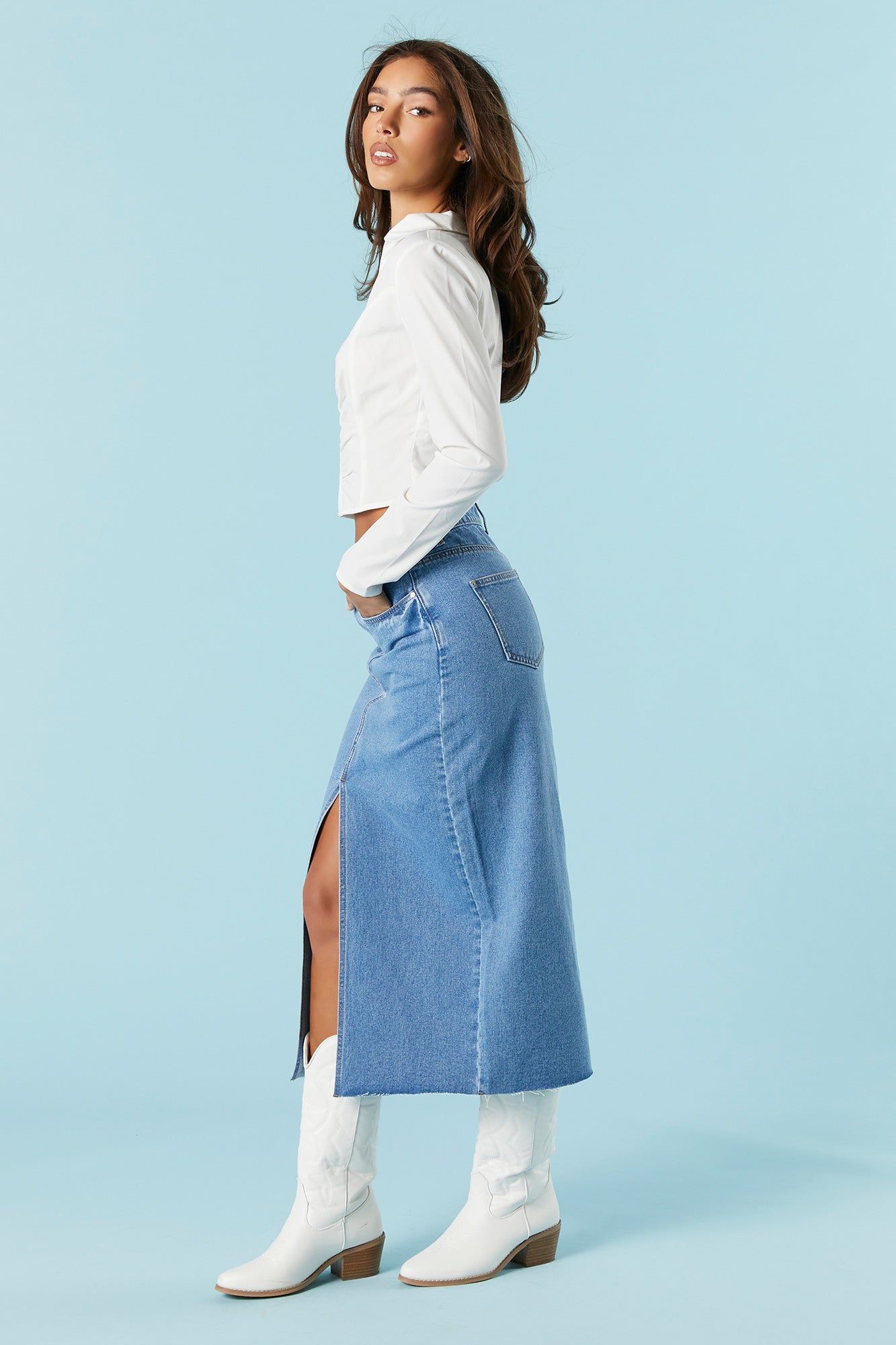 Denim Front Slit Midi Skirt sold by Charlotte Russe product image thumbnail 3