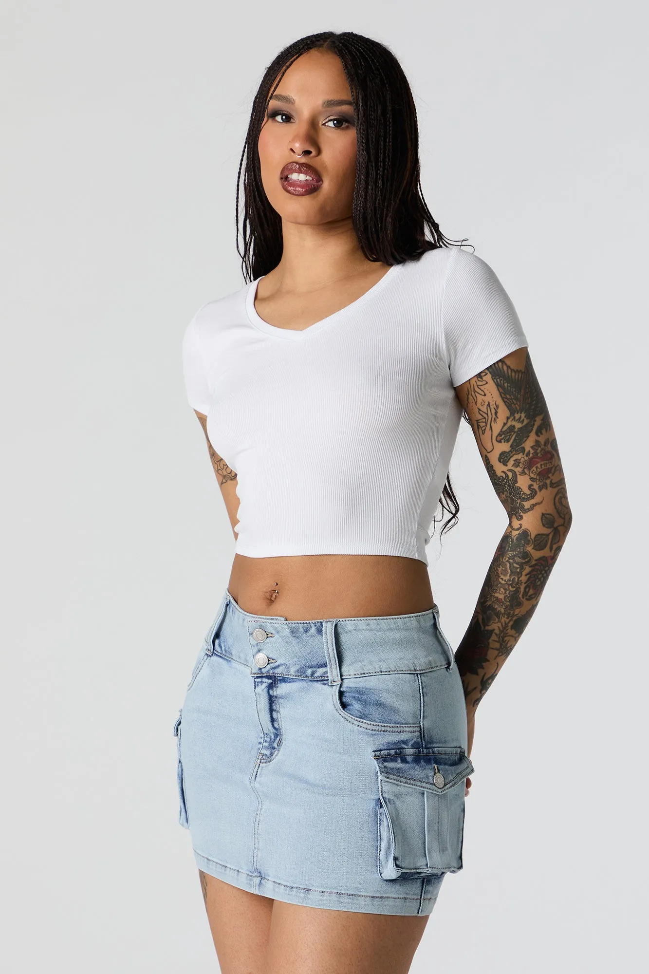 Denim Cargo Mini Skirt sold by Charlotte Russe product image thumbnail 4