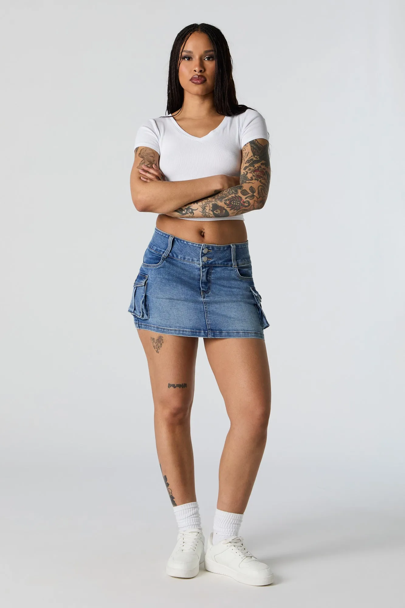 Denim Cargo Mini Skirt sold by Charlotte Russe product image thumbnail 3