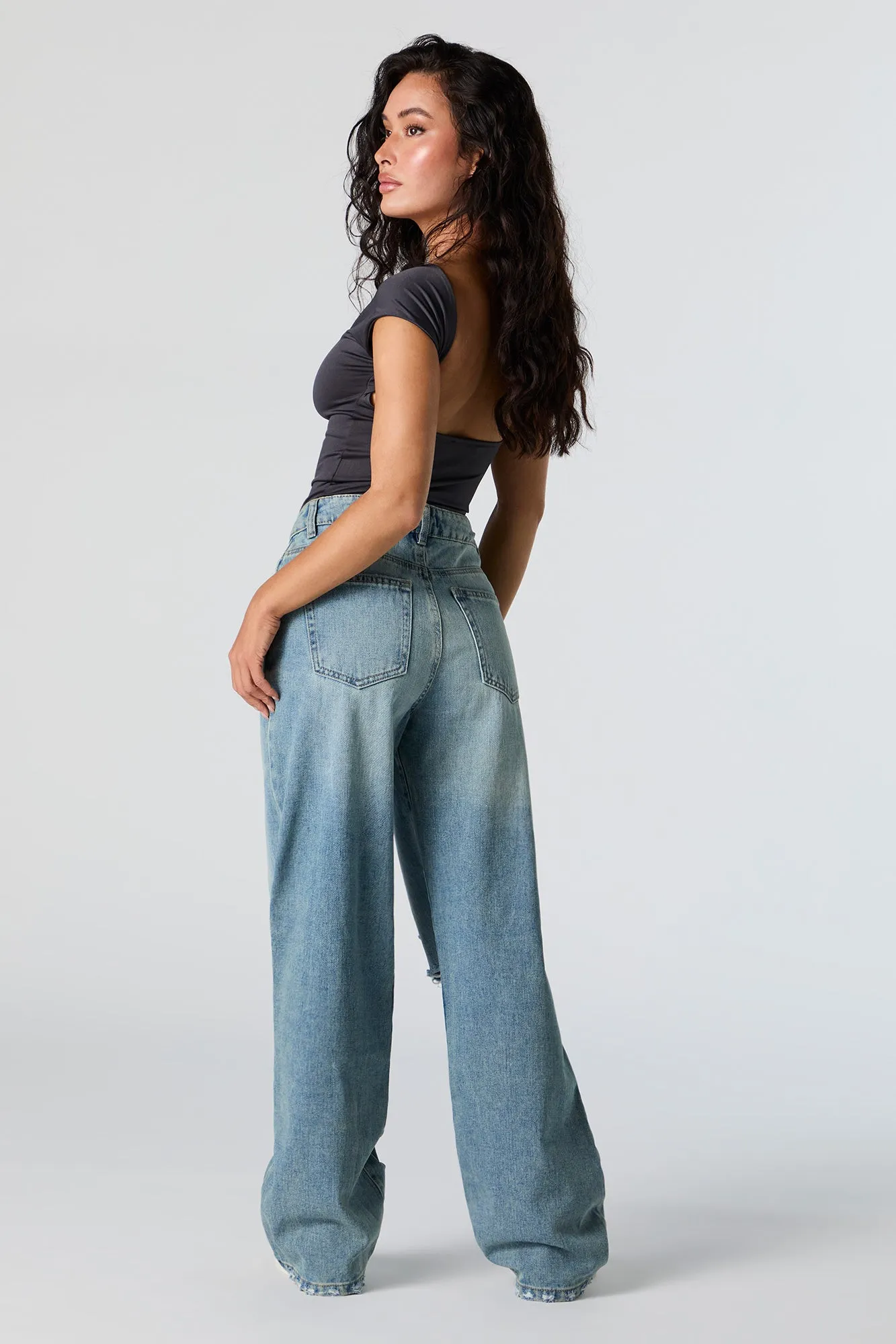 90s High Rise Distressed Wide Leg Jean sold by Charlotte Russe product image thumbnail 3