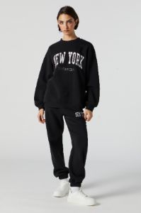 Chenille Embroidered New York Fleece Sweatshirt sold by Charlotte Russe