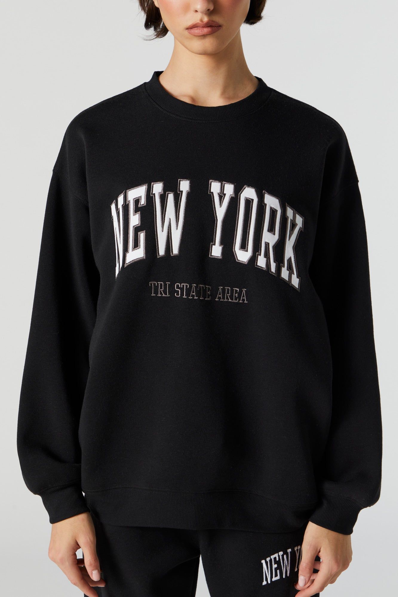Chenille Embroidered New York Fleece Sweatshirt sold by Charlotte Russe product image thumbnail 4