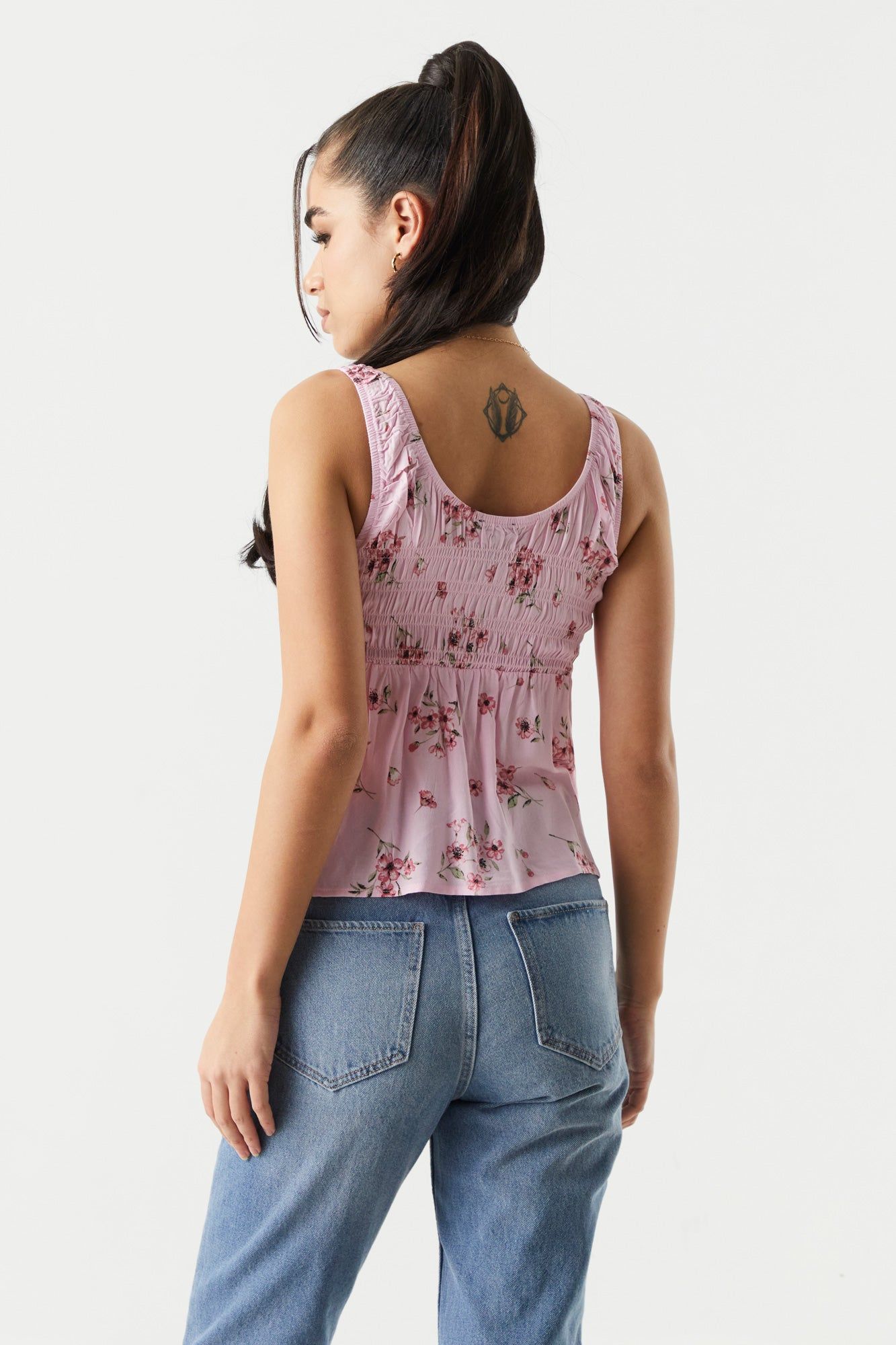 Pink Floral Smocked Milkmaid Cami sold by Charlotte Russe product image thumbnail 2