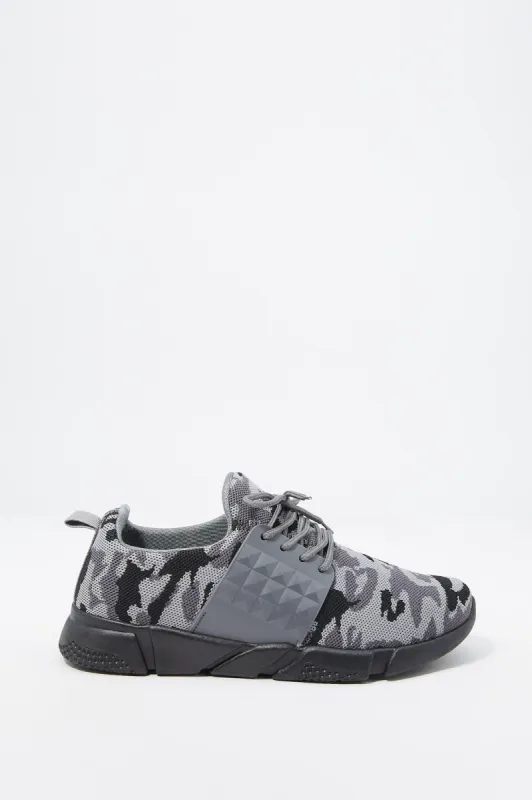 Camo Print Studded Side Cage Lace-Up Knit Sneaker sold by Charlotte Russe