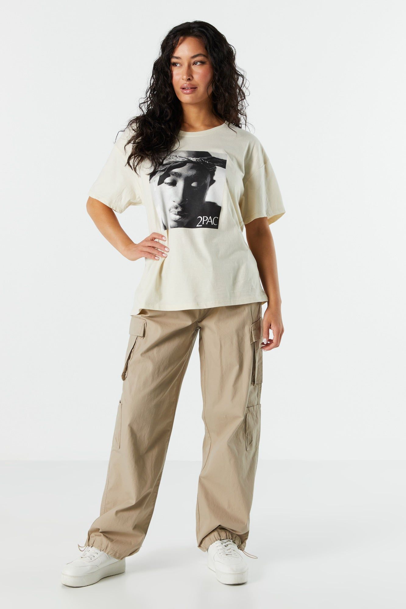 Cream Tupac Graphic Boyfriend T-Shirt sold by Charlotte Russe product image thumbnail 3