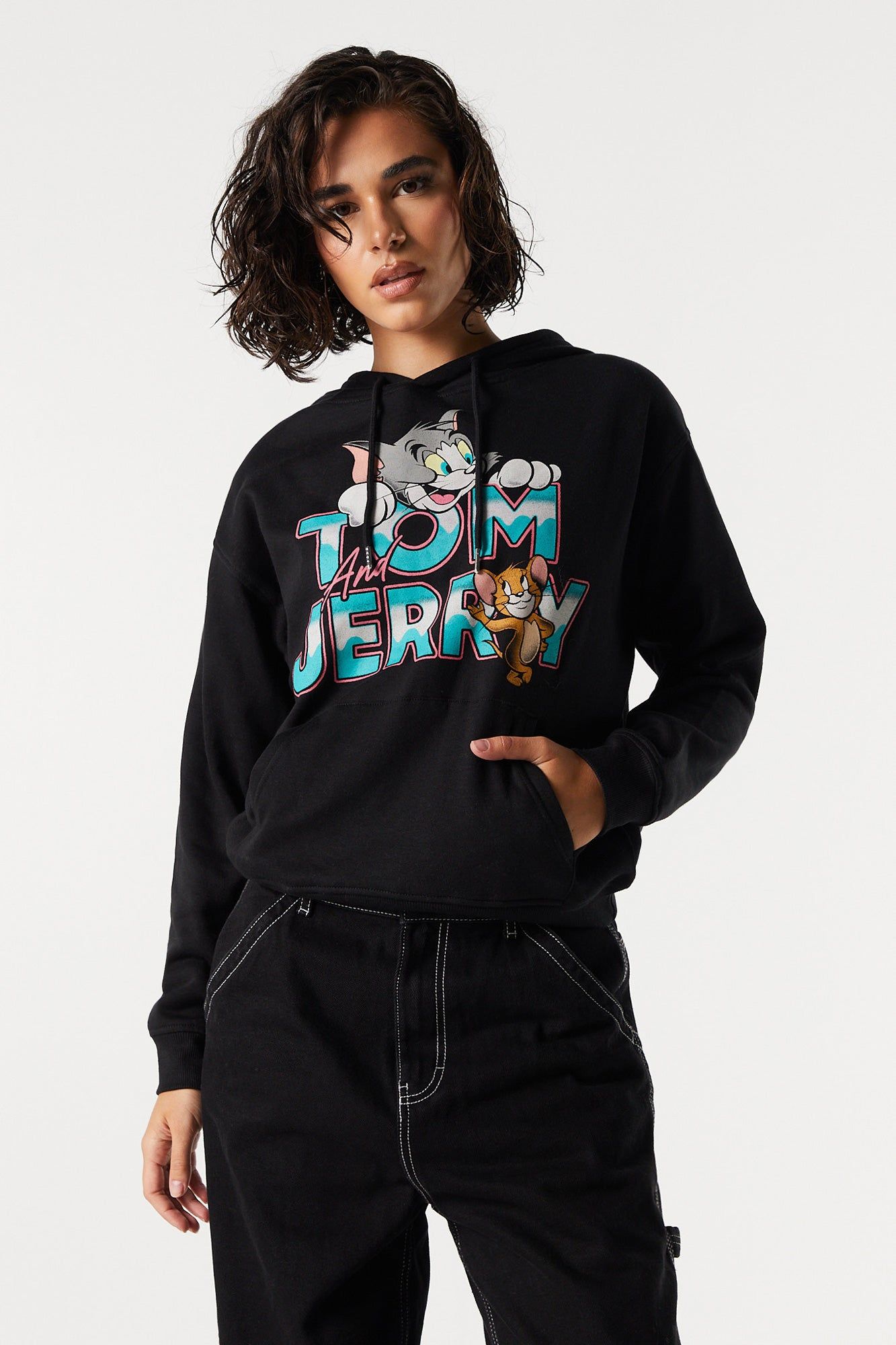 Fleece Tom and Jerry Graphic Hoodie sold by Charlotte Russe